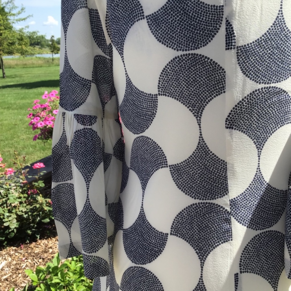 Trina Turk "Bonita" Blue White Print Dress with Bell Sleeve sz 2 MSRP $248. - Picture 10 of 17
